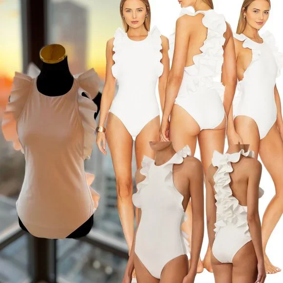 Zimmermann White Ruffled One Piece Swimsuit - Picture 1 of 16